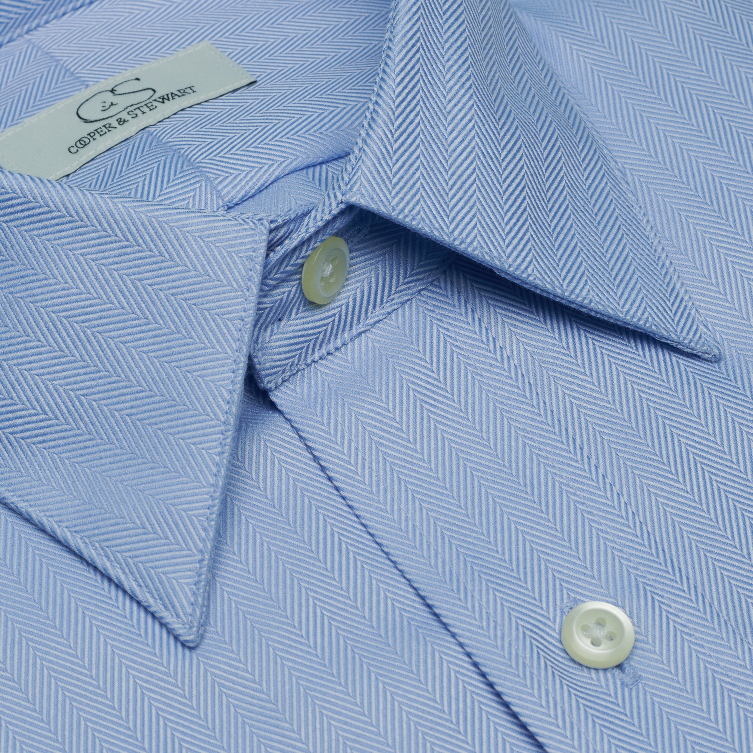 009 - Blue Herringbone SC TF Dress Shirt Cooper and Stewart 