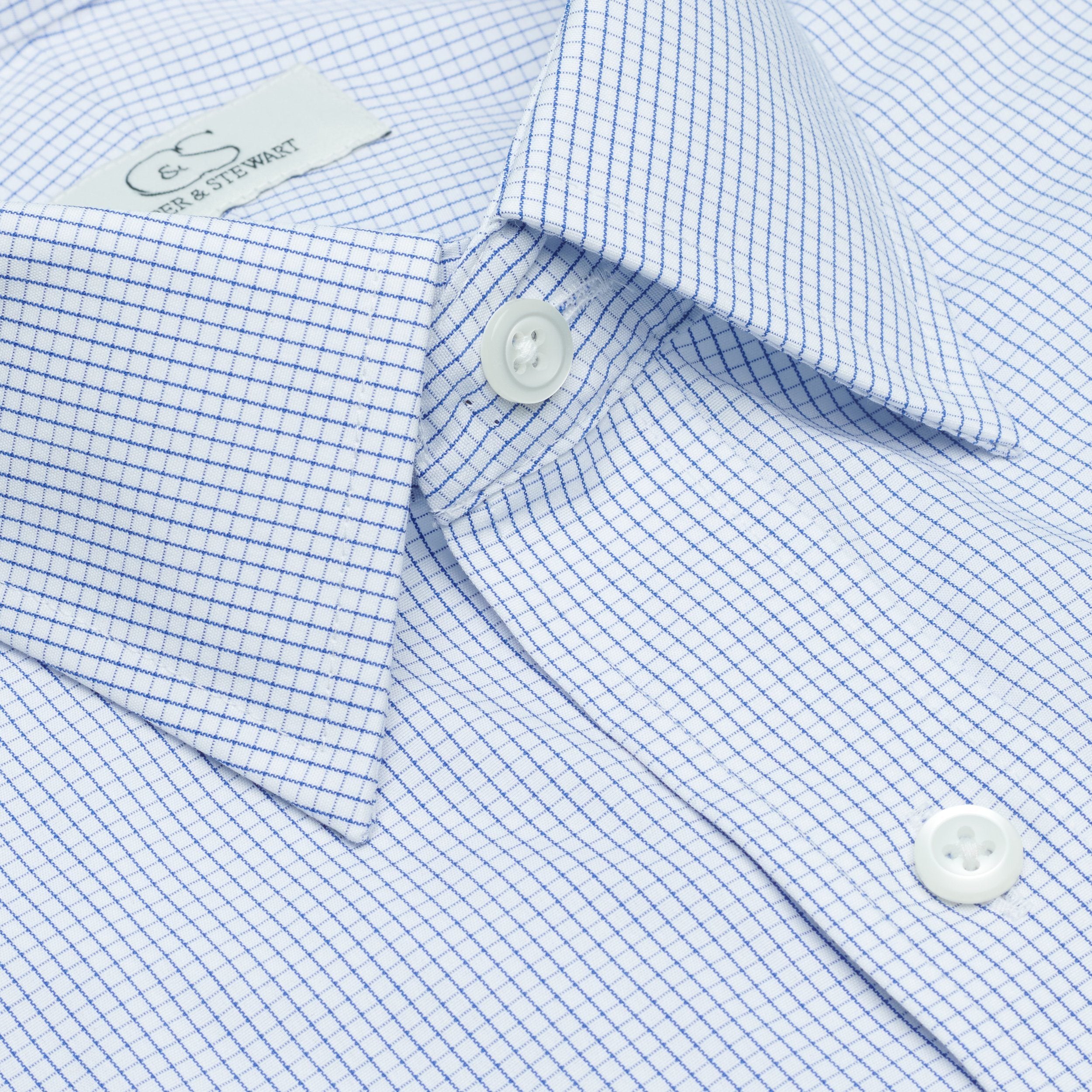 017-Graph Check Blue-Spread Collar Tailor Cut Best Dress Shirt 