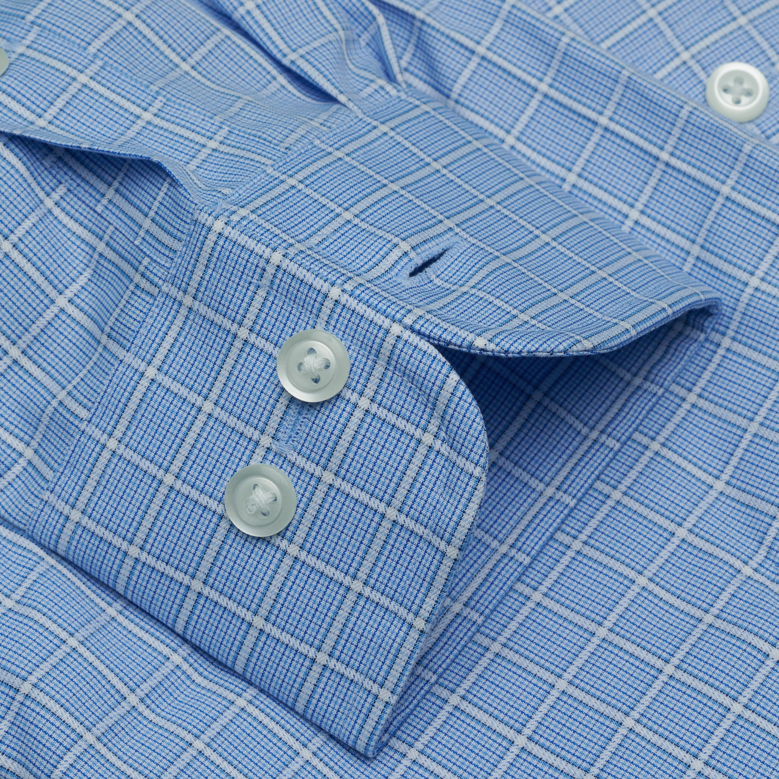 072-Blue Overlay Check-Spread Collar-Tailor Fit Best Dress Shirt 