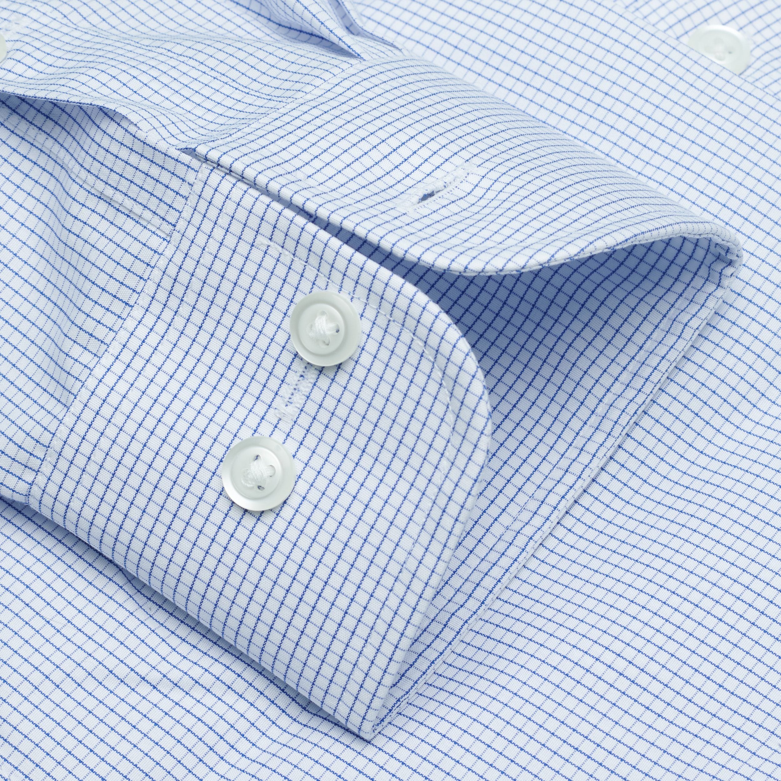 017-Graph Check Blue-Spread Collar Tailor Cut Best Dress Shirt 