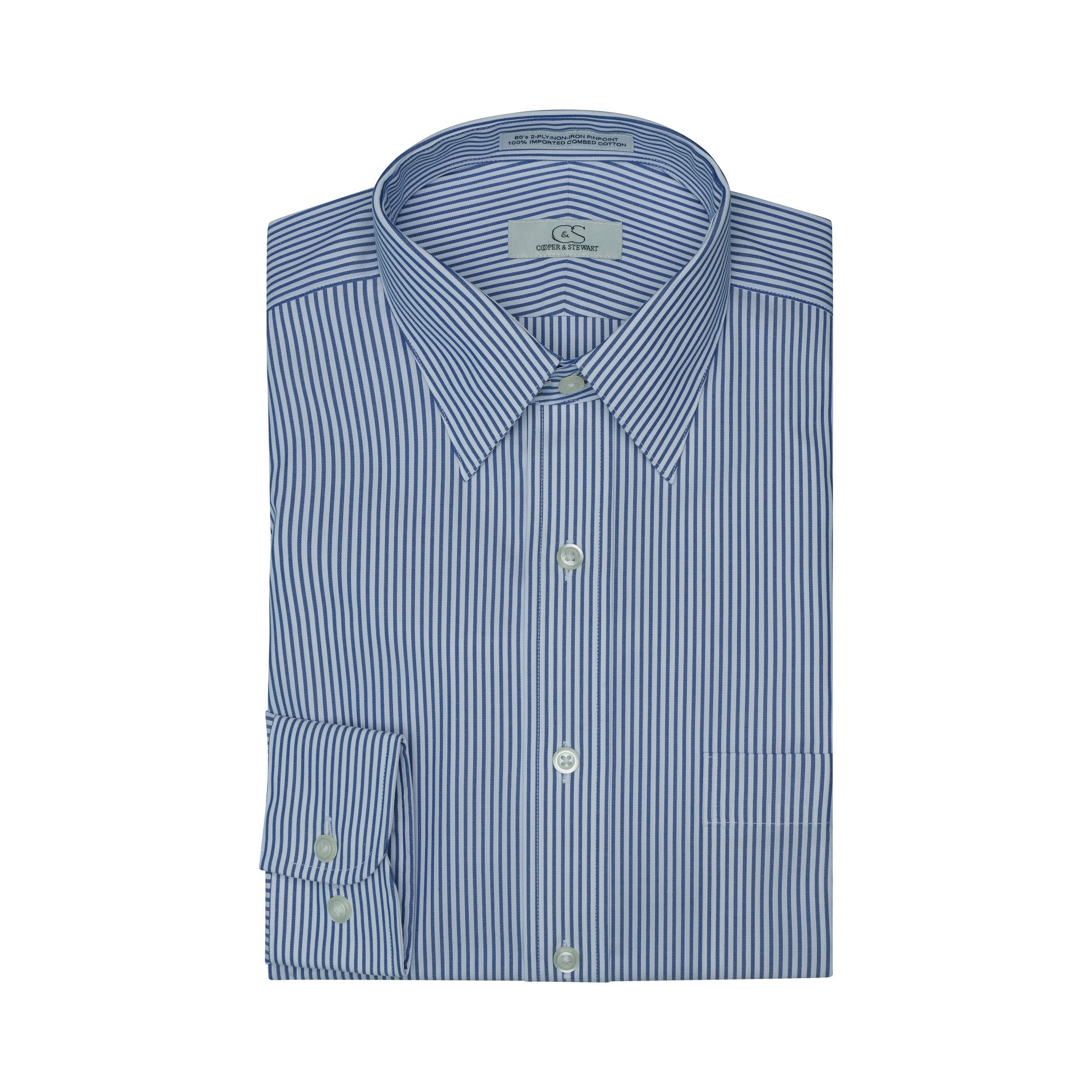 THE BURLINGTON - Blue Bankers Stripe SC Dress Shirt Cooper and Stewart 
