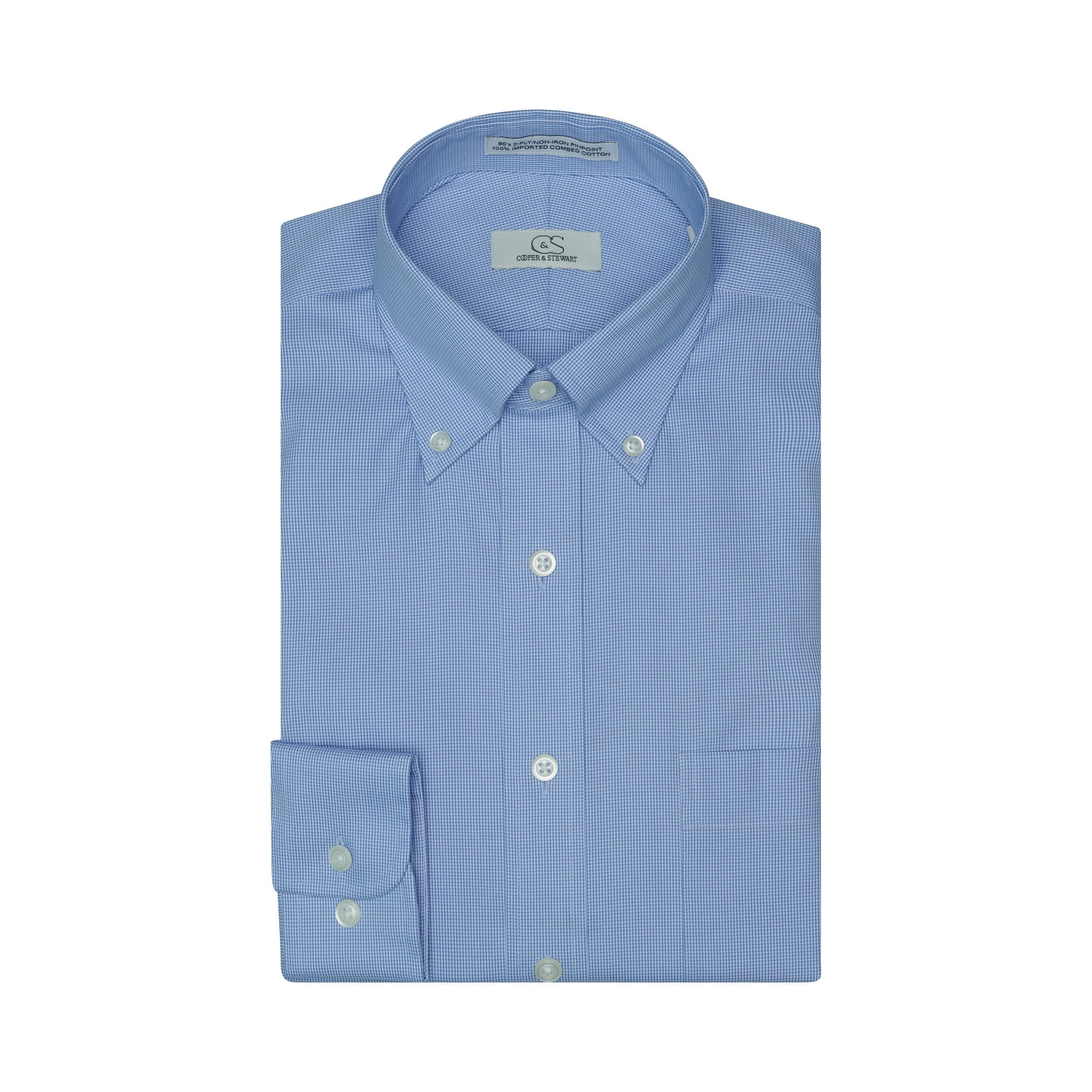 THE ABERDEEN - Blue Houndstooth BD Dress Shirt Best Dress Shirt 