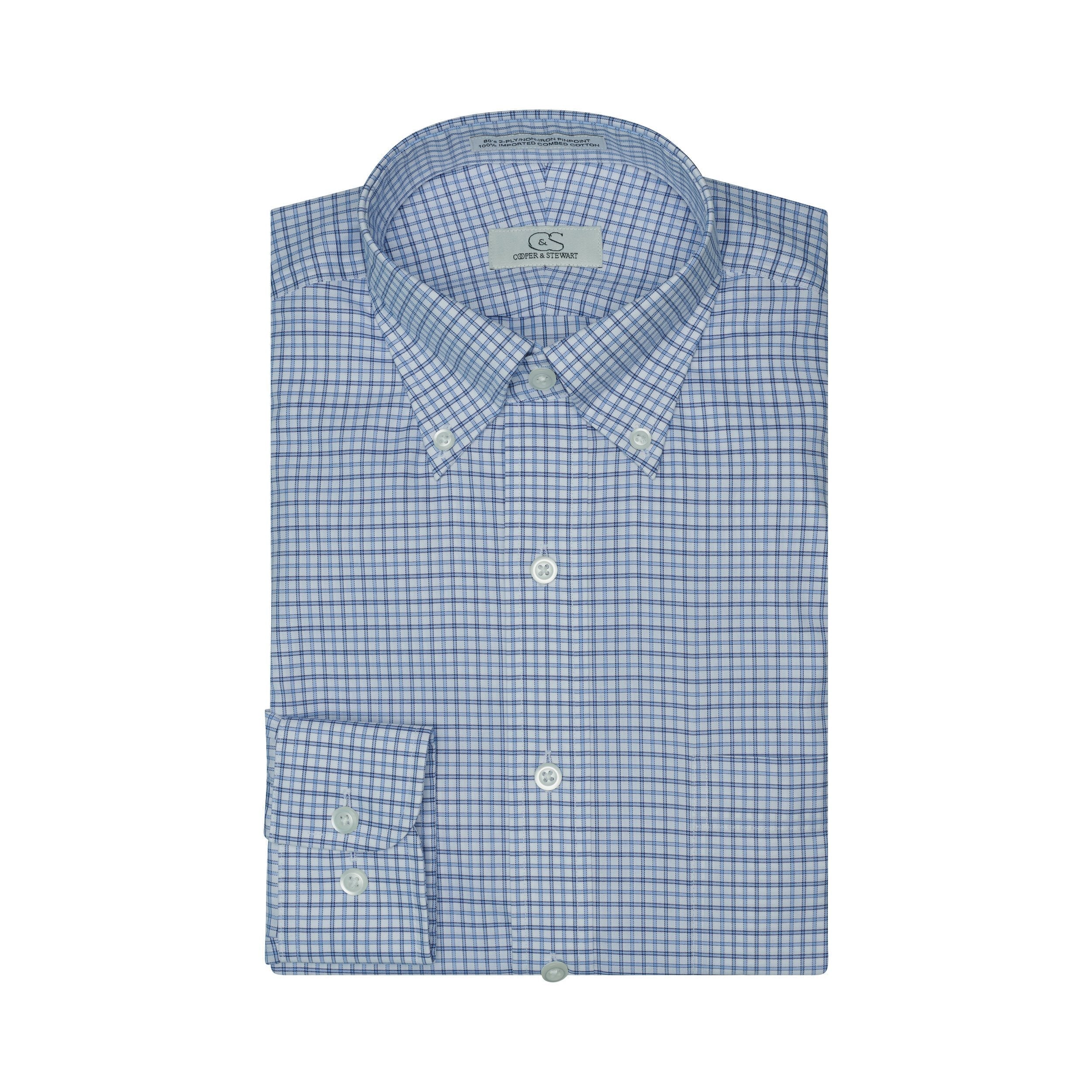 082-Blue/Navy Plaid Button Down Tailor Fit Best Dress Shirt 