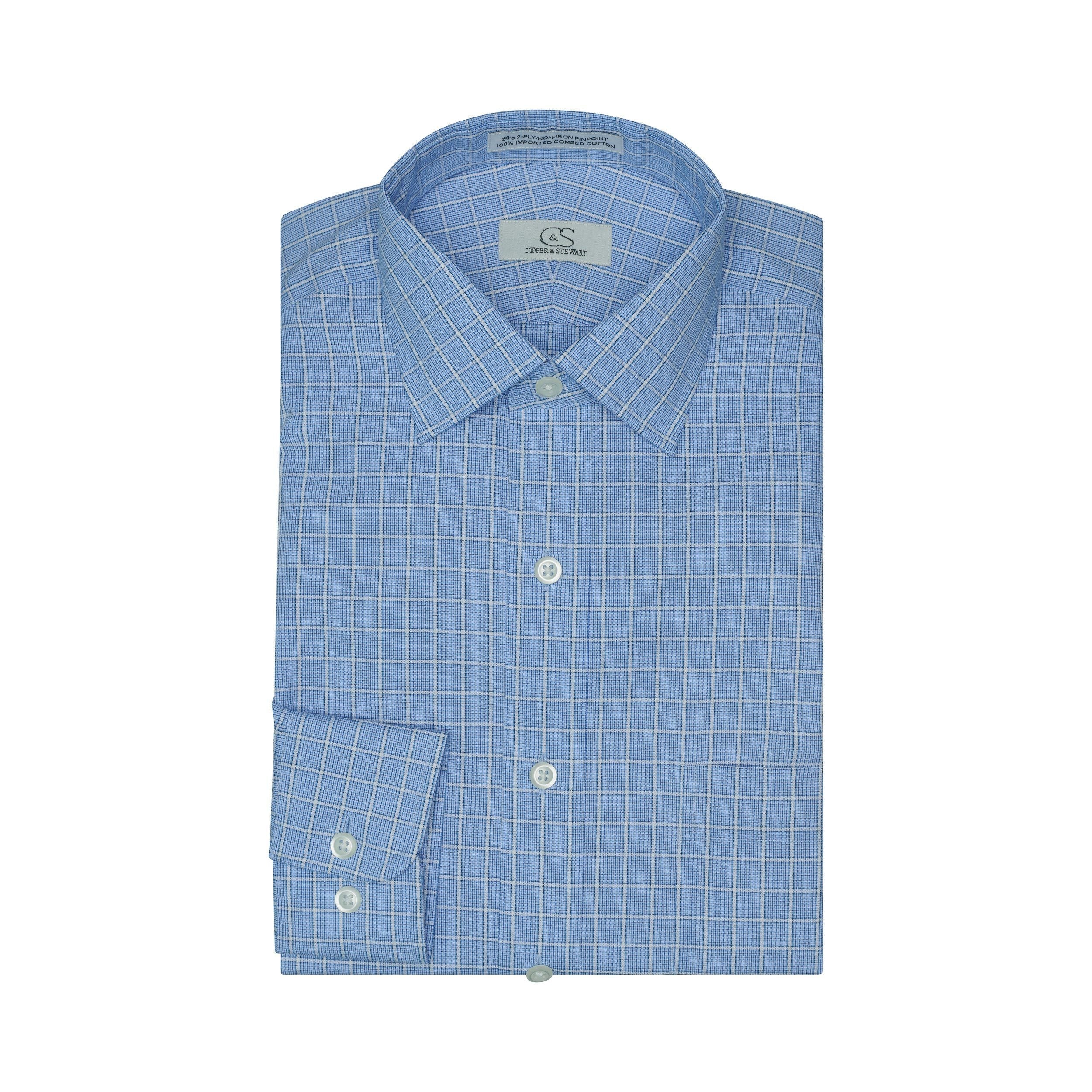 072-Blue Overlay Check-Spread Collar-Tailor Fit Best Dress Shirt 
