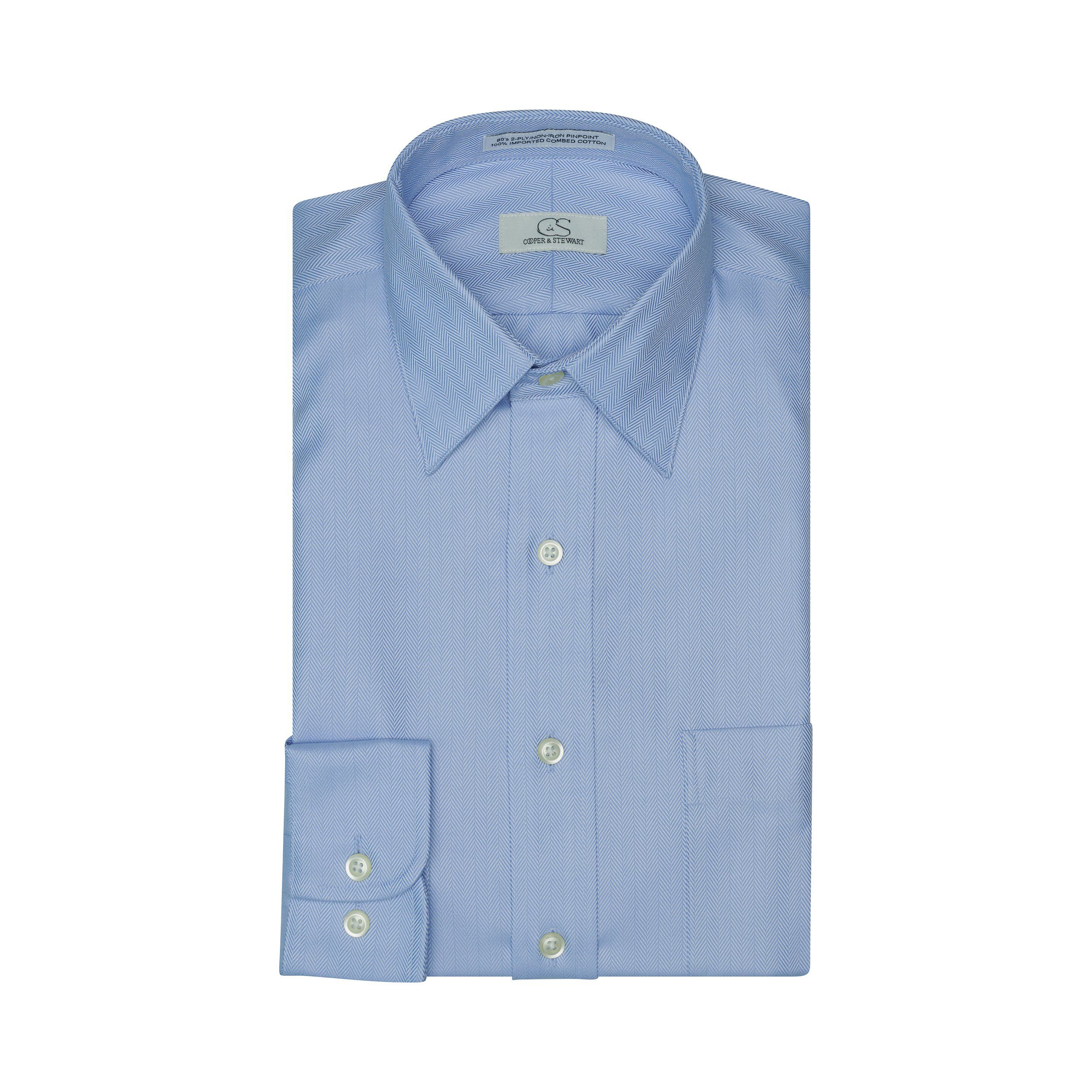 009 - Blue Herringbone SC TF Dress Shirt Cooper and Stewart 