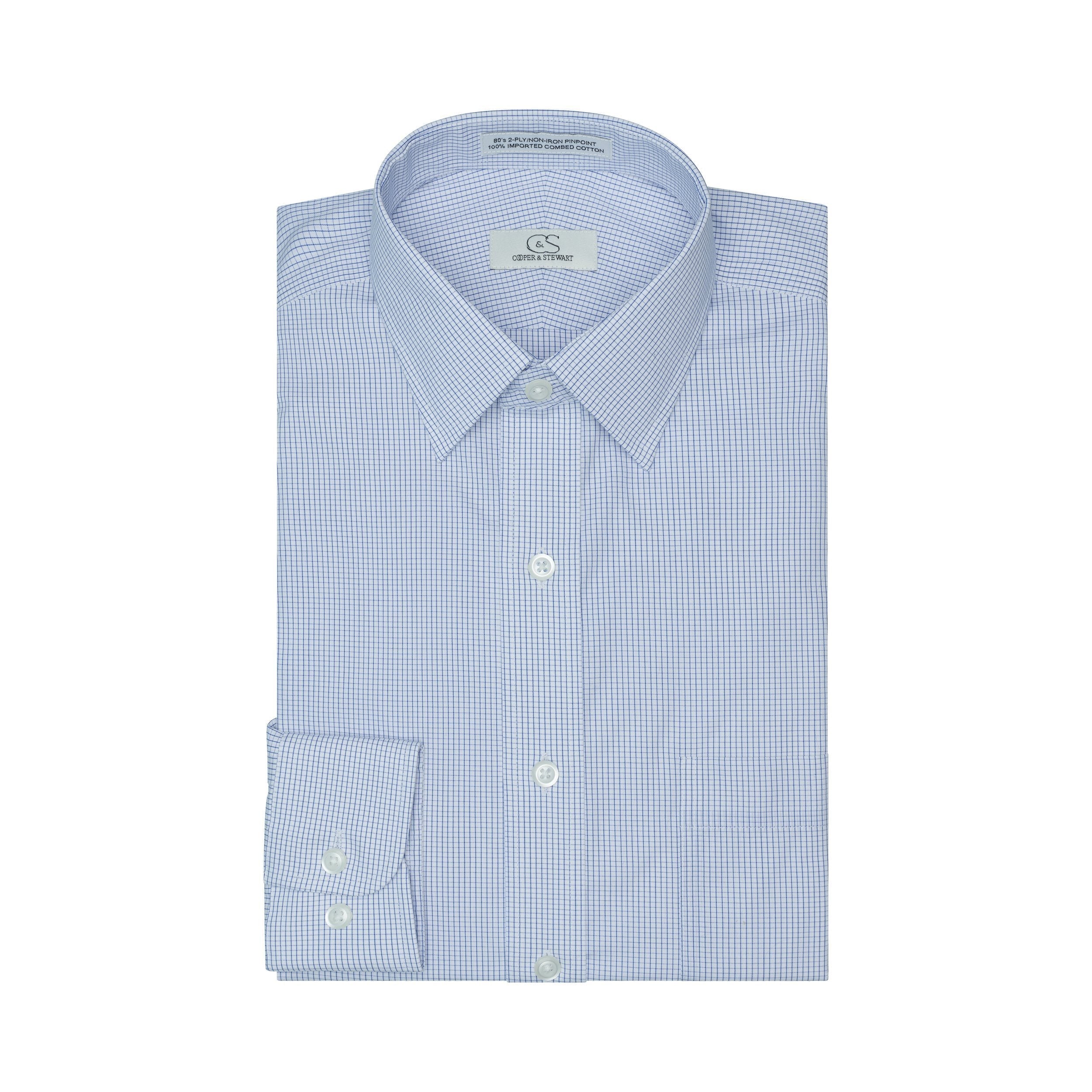 017-Graph Check Blue-Spread Collar Tailor Cut Best Dress Shirt 
