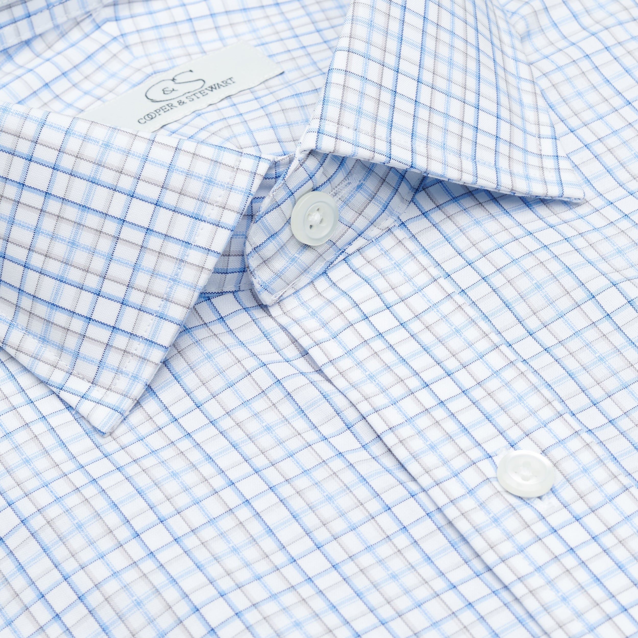 The Harrison - White Ground Blue/Tan Plaid Dress Shirt Best Dress Shirt 